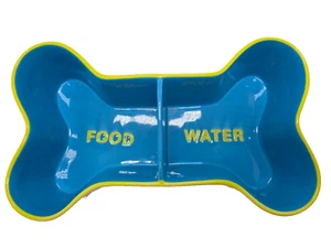 Top Paw Bone Shaped Divided Food And Water Ceramic Dog Dish Large Pre-owned - Picture 1 of 9
