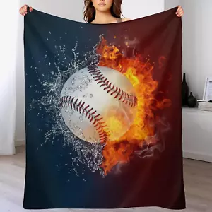 Manta de béisbol estampada 3D manta de softbol en fuego y franela de agua suave - Imagen 1 de 6