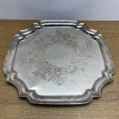 Bandeja cuadrada vintage Lunt Plateros 12" grabada en relieve estilo # 44925 S - 4 - E Foto 1 de 4