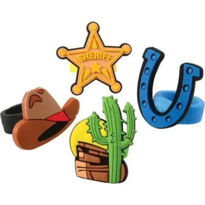 12 Anillos de Goma del Oeste Rodeo Vaquero Salvaje Oeste Fiesta de Cumpleaños Bolso Favor Foto 1 de 4