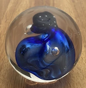 Vintage Art Glass Unique Blue Orb Paperweight Globe Sphere Signed BIRKS - Picture 1 of 6