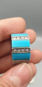 Eleganter Vintage Ring aus echtem 925er Sterlingsilber mit Türkis und Edelstein - Bild 1 von 5