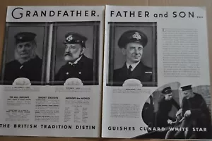 1937 CUNARD WHITE STAR 2-page advertisement, Grandfather Father Son photos - Foto 1 di 3