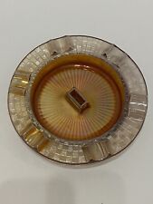 Mid Century Marigold Carnival Glass Ashtray with Matchbook Holder