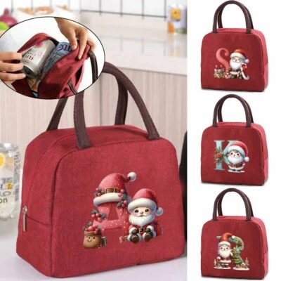Christmas Insulated Lunch Bag Cool Bag Picnic Adult Kids Women Food Storage Red - Image 1 of 4
