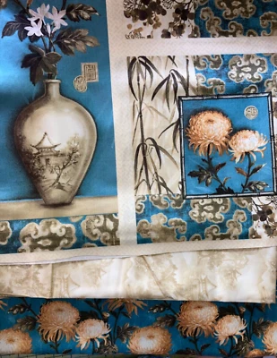 南海丝绸花园被子织物套装 - 面板 + 2 码单码切割 - 蓝色配色 — 第 1/2 张图片