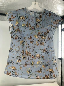 NEW US Sz 6 UK Sz 8 Oasis Women's Blue Bird Print Top NWT Retails $50 FREE SHIP! - Picture 1 of 12