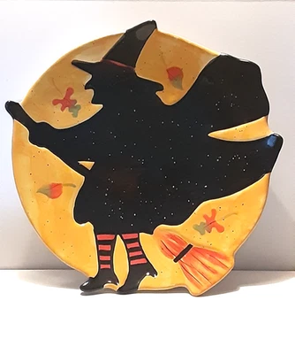 Halloween Susan Winget Bruja en Escoba Plato 12"D Foto 1 de 4