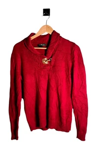 Lauren Ralph Lauren Jumper Womens Size M Red 100% Cotton Long Sleeve Winter - Picture 1 of 11