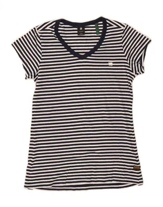 G-STAR Womens T-Shirt Top UK 14 Large Navy Blue Striped Cotton DB33 - Picture 1 of 3