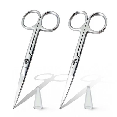 2 PC CURVED STRAIGHT BLADES SCISSORS MULTIPURPOSE USE MUSTACHE THREAD EYEBROWS - Image 1 of 4