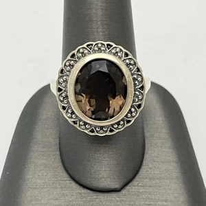 BML STERLING SILVER 925 LARGE OVAL SMOKEY QUARTZ RING - 8 - Picture 1 of 6