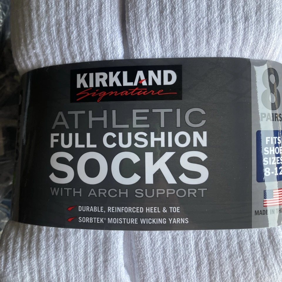 NUEVO CON ETIQUETAS Calcetines Atléticos Kirkland Cojín Completo - Juego de 8 - Negros - Para Hombre Talla: 8-12 Foto 1 de 1