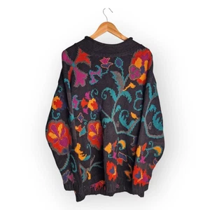RALSEY Vintage Floral Knit Jumper – UK 12-14 – Black Multicolour - Picture 1 of 8