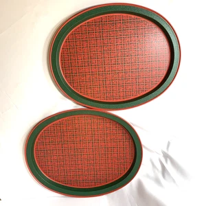 Potpourri Press Serving Trays Metal Christmas Vintage Red Green Plaid USA made - Picture 1 of 7