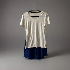 2 Piece Activewear Set White 32*cool Top/weworewhat Blue Jersey Shorts Large EUC - Picture 1 of 11