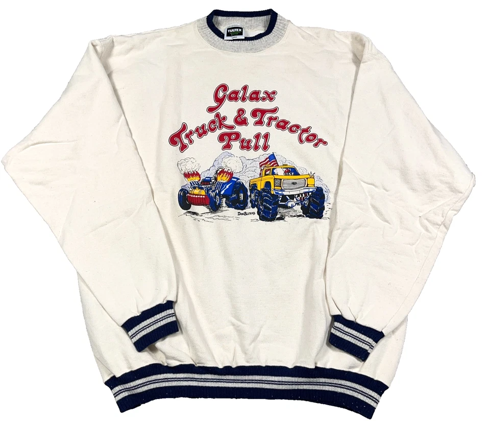 Sudadera de Colección Monster Truck Hombres Grande Blanco Crema Tractor Pull Años 90 EE. UU. Foto 1 de 4