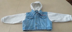 Outside Boys Hooded Denim Jacket 18 Mos Unlined Snaps Weathered Look Vintage - Picture 1 of 6