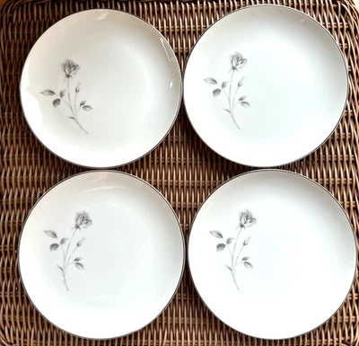 Society Shadow Rose 4 Salad Plates Vintage Fine China Gray Rose 7 1/2" (8 avail) - Image 1 of 3