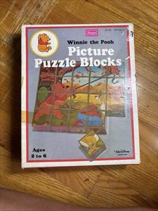 Vintage Sears Winnie The Pooh Picture Puzzle Wood Blocks 6 Scenes Tigger Piglet - Picture 1 of 3