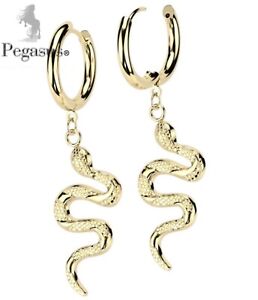 Quality Gold Gothic Snake Long Dangle Hoop Pair Earrings