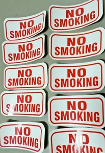 10 - NO SMOKING Printed Stickers Peel and Stick Vinyl 4" x 2" - Picture 1 of 4