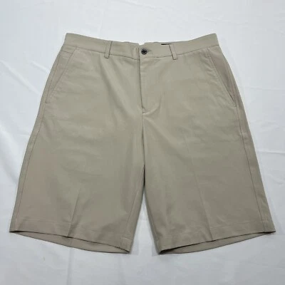 Dunning 高尔夫短裤男式 32 卡其色棕褐色斜纹布弹力轻便 10 英寸内缝 — 第 1/4 张图片