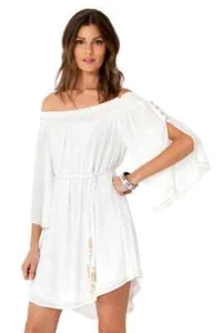 Hale Bob White Rayon Flutter Sleeve Gauze Tunic Dress XS NWT 71LU6293 - Picture 1 of 3