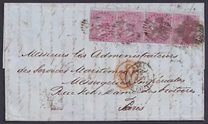 1855 4d Carmine SG62 x4 London to Paris Rare Franking All Fine Cat. £1,730.00+ - Picture 1 of 2