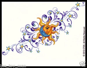 LOWER BACK SHOULDER TEMPORARY TATTOO~CELESTIAL SUN HALF BLUE MOON STAR FOR WOMEN - Picture 1 of 9