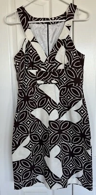 EUC Trina Turk Brown White Cotton Geo Fall Sleeveless Sheath Dress Size 6 - Image 1 of 4