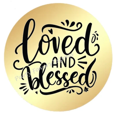 GOLD FOIL LOVED AND BLESSED ENVELOPE SEALS LABELS STICKERS PARTY FAVORS - Image 1 of 2
