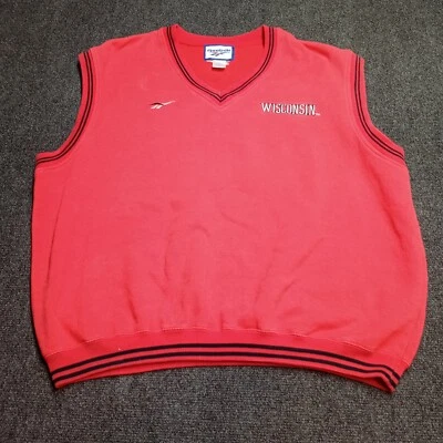 VTG Wisconsin Badgers Reebok Sweater Vest Adult XL V Neck Red Football NCAA - Image 1 of 4
