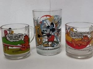 🍒 NOS Mickey Mouse n Garfield glasses 3 McDonalds, incl 100 Years of Disney EUC - Picture 1 of 9