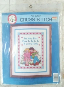 Colortex Loving FAMILY Counted Cross Stitch Kit #5717 VTG 1985 NOS 9" x 12" - Picture 1 of 6