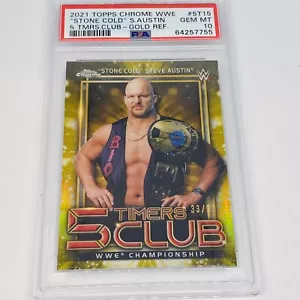 2021 Chrome WWE Stone Cold Steve Austin 5 Timers Club rifrattore oro /50 PSA 10 - Foto 1 di 3