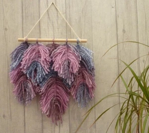 Pink Blue Multi Macrame Feather Wall Hanging Boho Alternative House Home Gift  - Picture 1 of 5