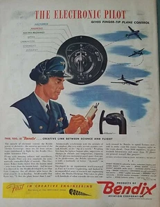 1943 WWII Bendix Aviation Corporation the electronic pilot military art ad - Picture 1 of 1