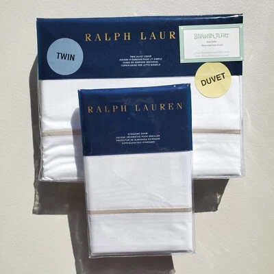 3pc Ralph Lauren King Duvet Cover & Pillowcases Palmer Percale Pale Flannel $500 - Image 1 of 4