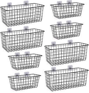 8 Pack Wire Storage Baskets Household Metal Wall-Mounted Containers Organizer Bi - Picture 1 of 8