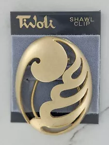 Tivoli Vintage Scarf Shawl Clip Ring Matte Gold Tone Openwork Oval - Picture 1 of 5