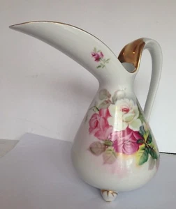 VTG Fine Porcelain Hand Painted Roses Pitcher Gold Painted Signed - Picture 1 of 12