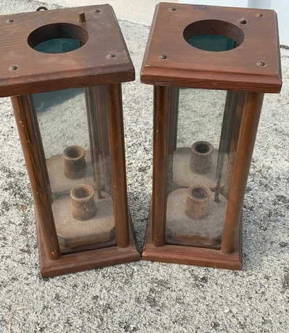 Vintage Primitive Wood Glass Mirrored Wall Table Sconce Candelabra SET 2 ❤️sj7m Cover
