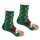 Women Christmas Fuzzy Slipper Socks Cartoon Fleece Lined Warm Non-Slip Stockings