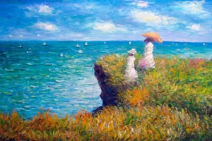 Claude Monet The Promenade On The Cliff Cool Wall Decor Art Print Poster 18x12 - Picture 1 of 3