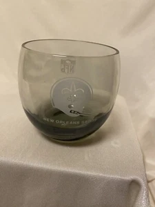 #104B NFL Football Etched Bar Glass Rolly Polly Smoked Gray New Orleans Saints - Picture 1 of 5