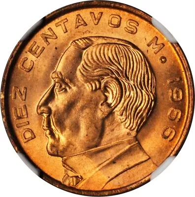 MEXICO ESTADOS UNIDOS 1966 10 CENTAVOS COIN CERTIFIED GEM UNCIRCULATED NGC MS66 - Image 1 of 4
