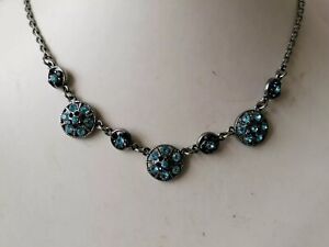 Vintage Style Necklace Blue Crystal Garland Silver Tone pretty bib necklace 