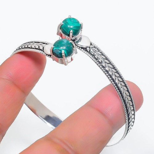 VALENTINO Bracciale in argento sterling 925 fatto a mano con pietre preziose malachite verde regolabile