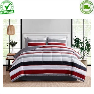 8-Piece Bed In A Bag Complete Bedding Set FULL Size RED Stripe Linens Comforter - Picture 1 of 1